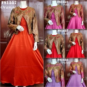 FS1557: Baju Pesta Muslimah dengan Dress Velvet you can see dan Cardigan Songket Payet.