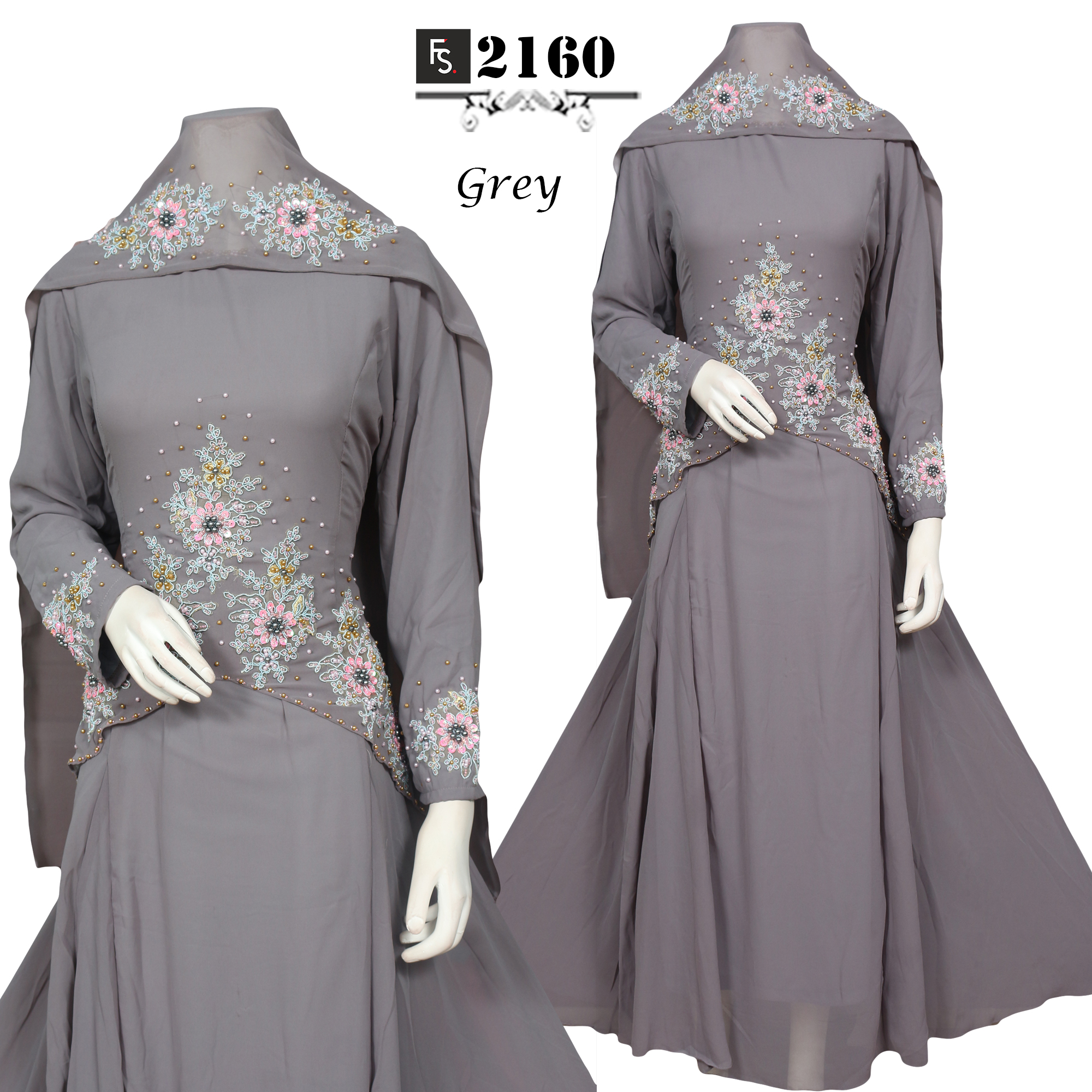 Baju Gamis Pesta Ceruty Naura FS2160 Plus Pashmina Fika Shop